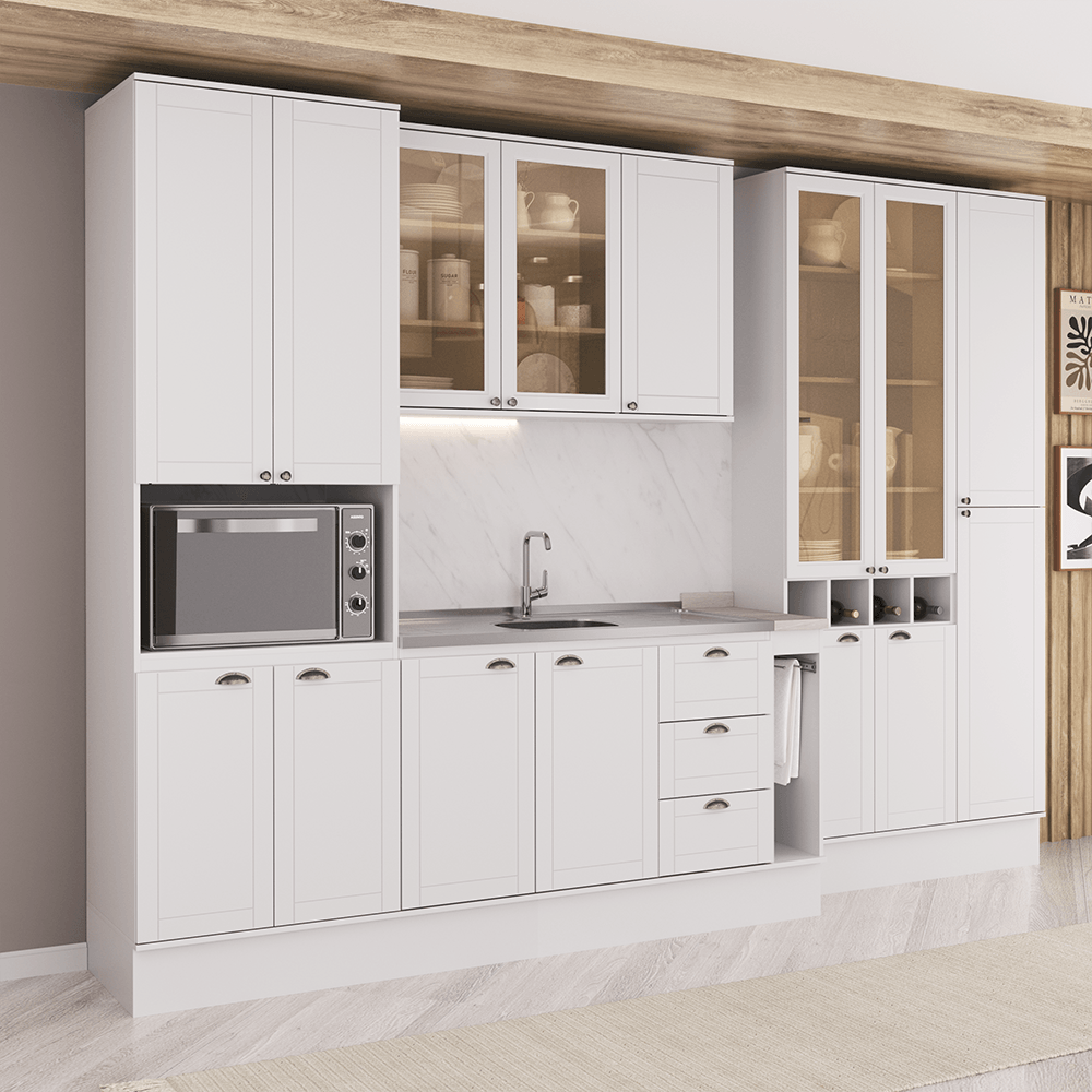 Armário de Cozinha Completa com Balcão Midtown Carraro Branco