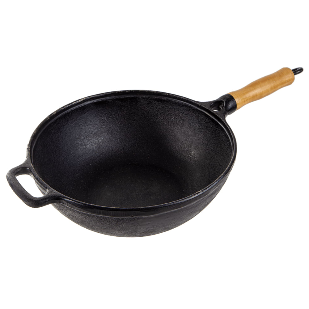 Wok De Ferro Sem Tampa Com Cabo Em Madeira 28Cm - Libaneza