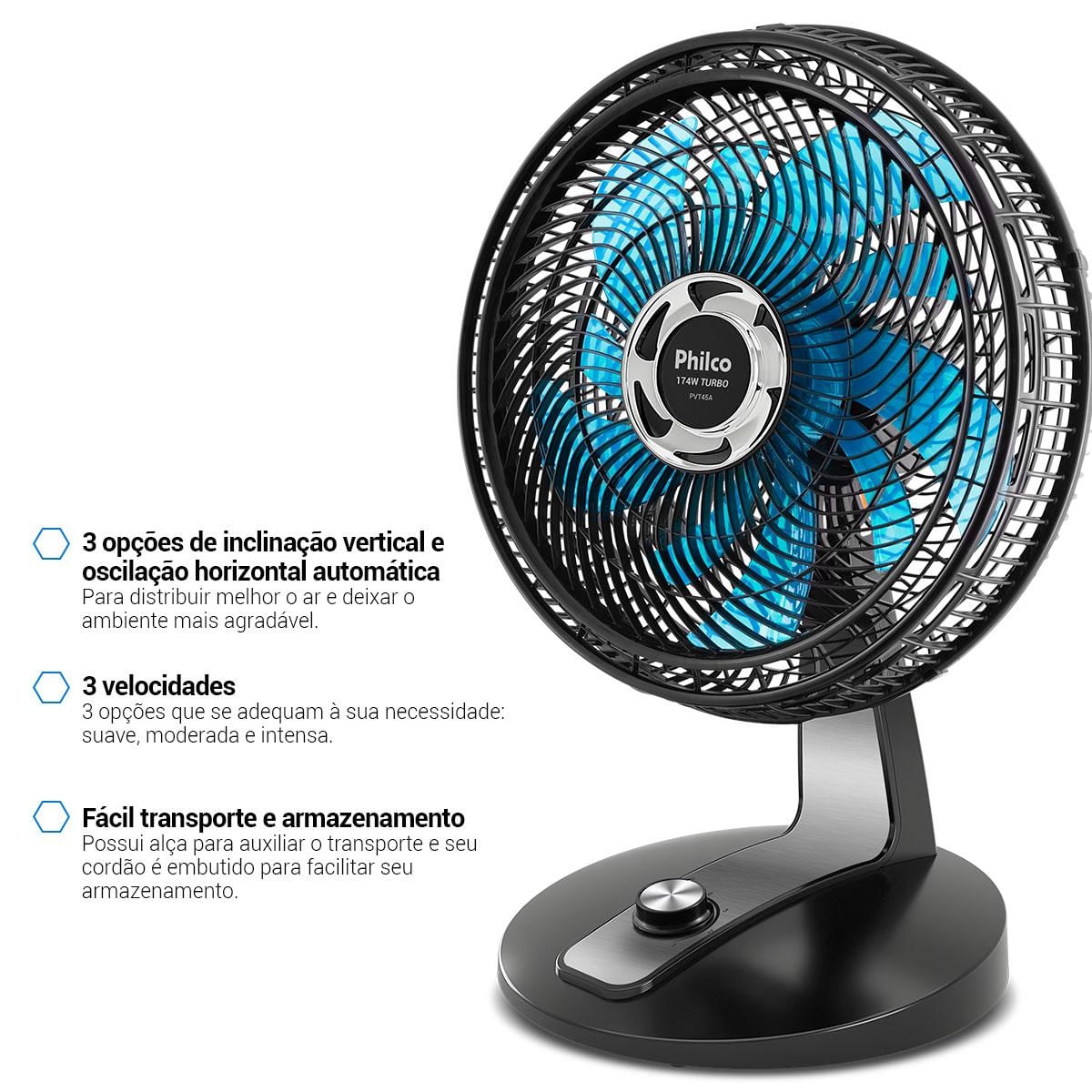 Foto 4 de Ventilador Philco 2 em 1 Hélice de 10 Pás 174W PVT45A 220