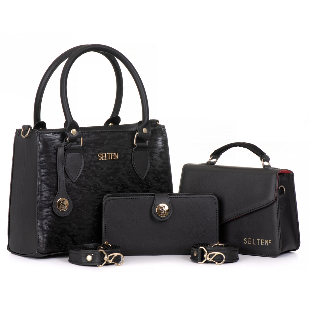 Kit Bolsa Feminina Media E Pequena Transversal Com Carteira