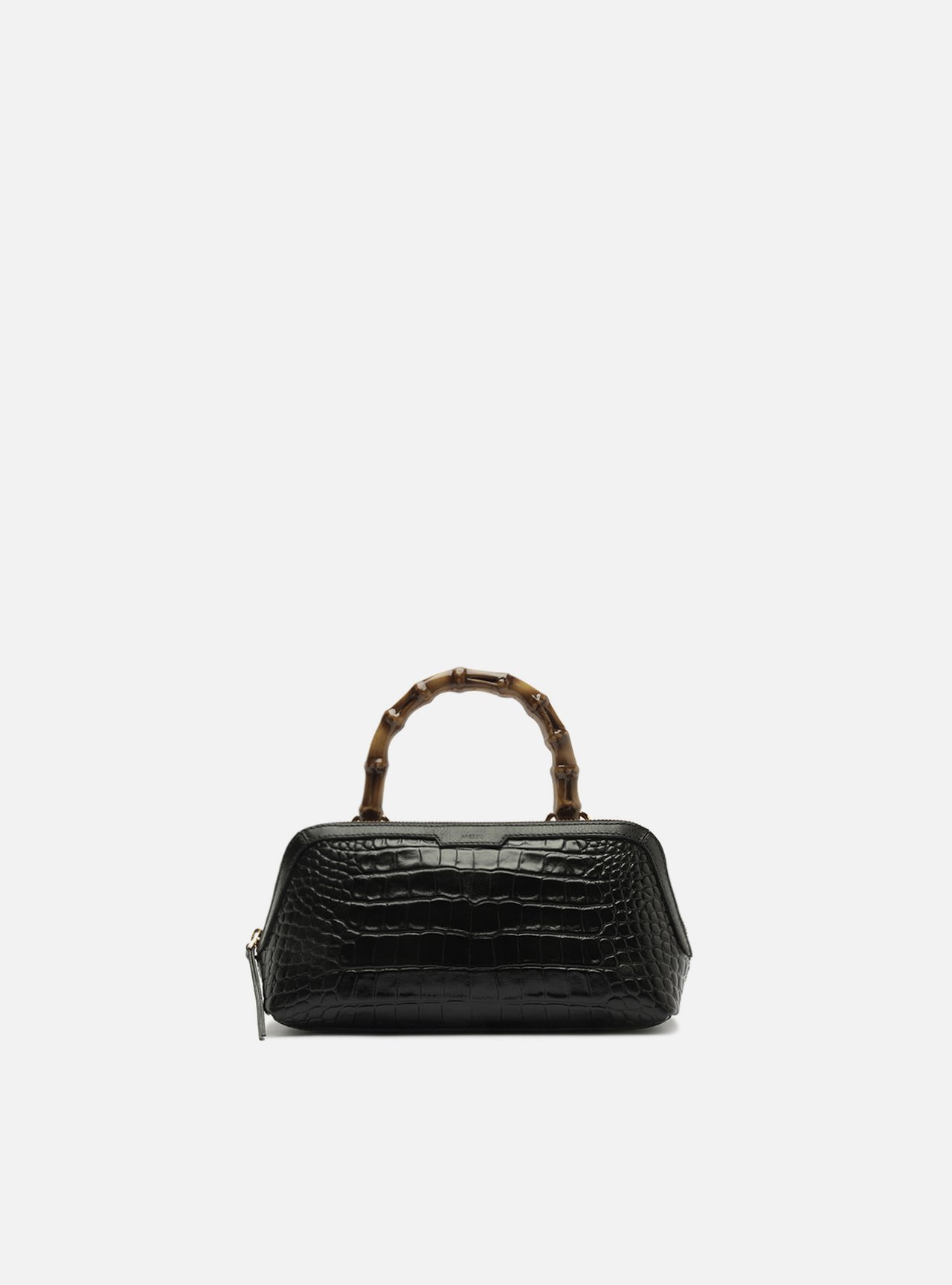 Bolsa Tiracolo Preta Média Croco Alça Bambu