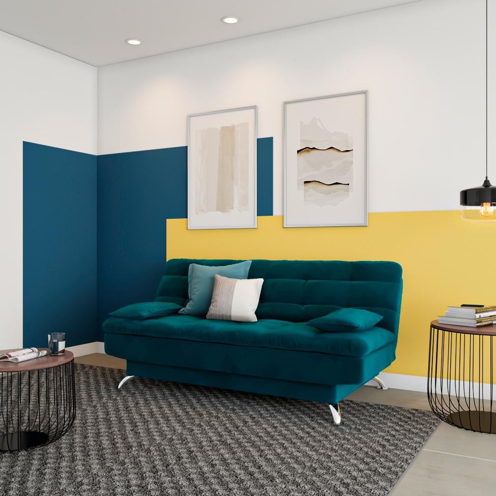 Sofá-Cama Casal 3 Lugares Superior Suede Azul Turquesa