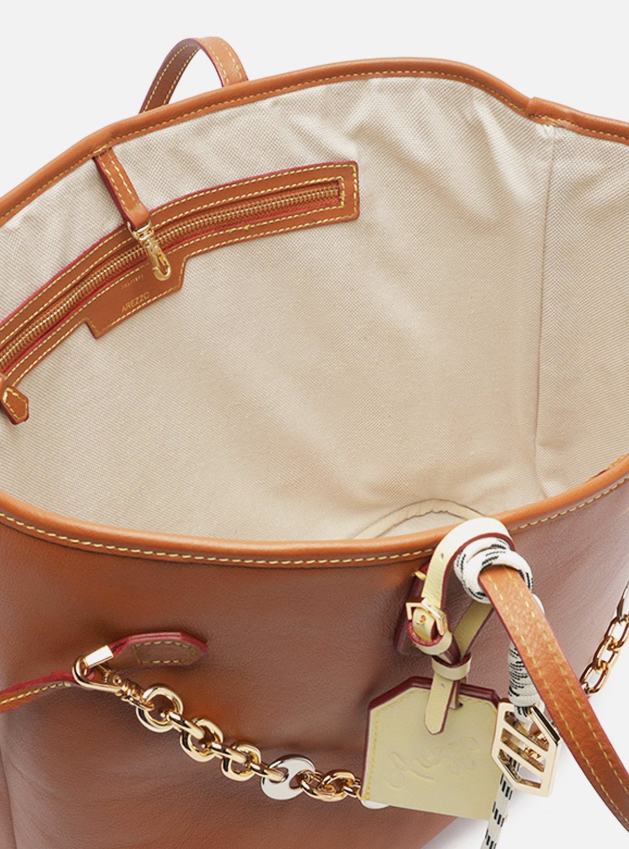 Foto 4 de Bolsa Shopping Marrom Couro Grande Corrente