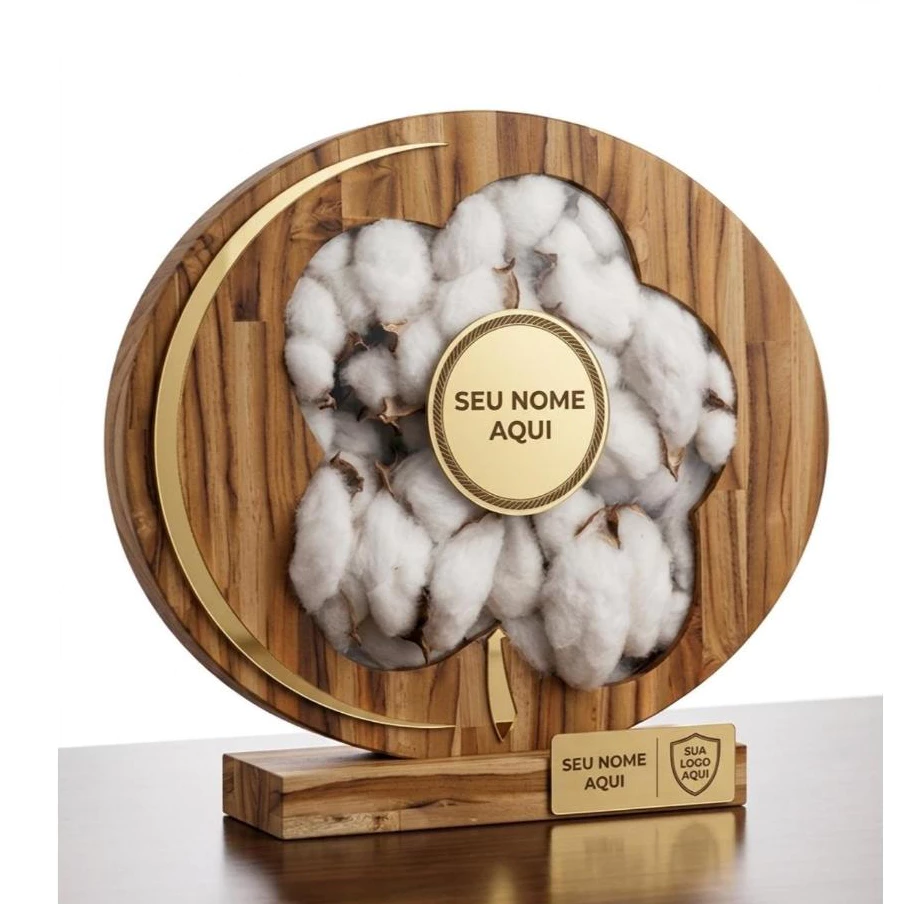 Troféu de Madeira com Grãos Personalizado Café Feijão Arroz Trigo Sorgo Agro Premiação Produtor Rural