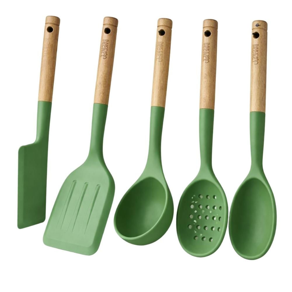 Jogo 5 Utensílios de Cozinha Madeira Silicone Baker's Secret