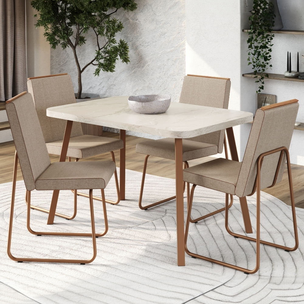 Conjunto Sala de Jantar 4 Cadeiras Treviso Carraro Petra e Rosê