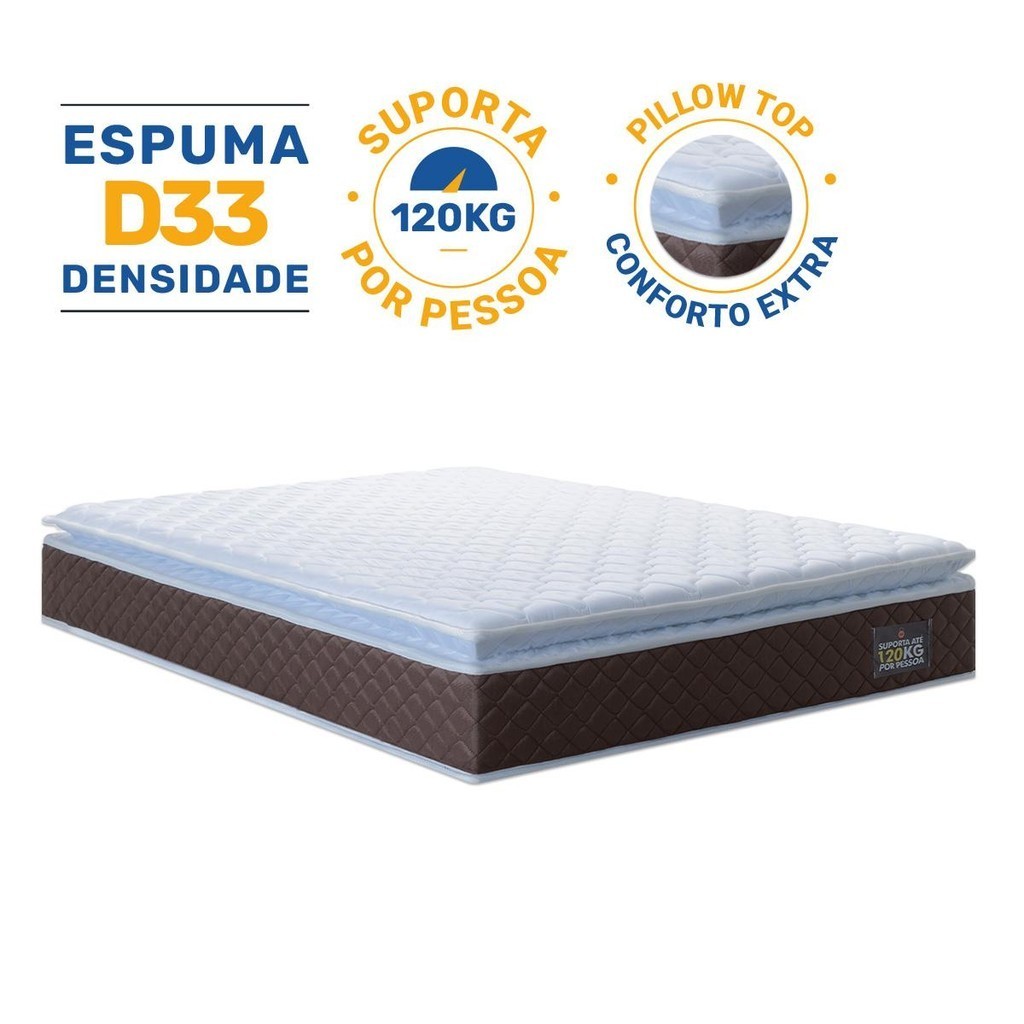 Colchão de Espuma D33 Pillow Top Comfort Luxo Casal 138cm