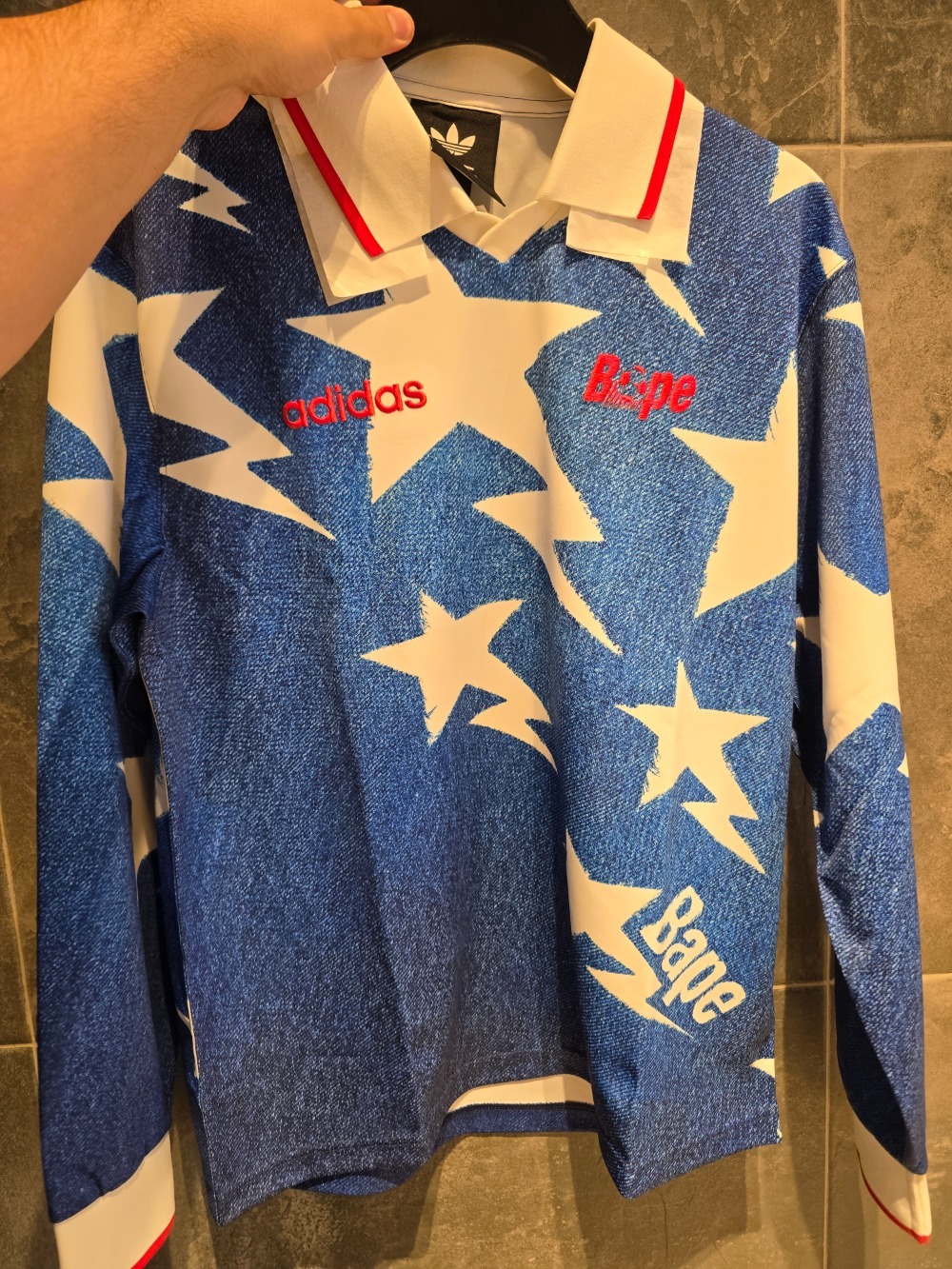 Bape x adidas Camiseta Manga Longa LSL Star Medium Blue Denim — P / M / XXG, Novo