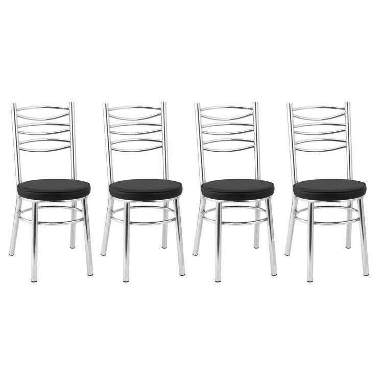 Conjunto 4 Cadeiras para Sala de Jantar Debrum Cromado/Preto