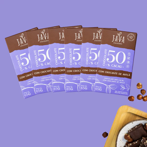 Chocolate de avelã crocante - meio amargo - 65g - Display com 6