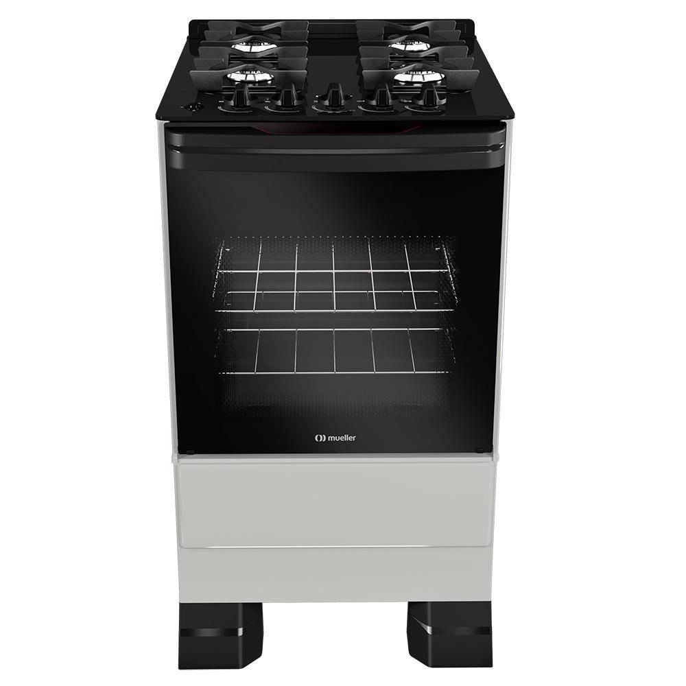 Fogão de Piso 4 Bocas a Gás Mueller MFV4BF Mesa de Vidro Temperado Titânio Bivolt