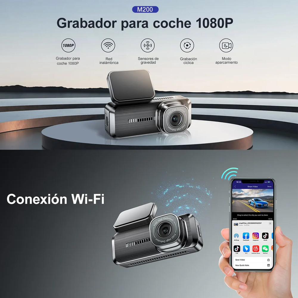 Foto 2 de Câmera Painel Azdome M200 Full HD Dash Cam WiFi 150°