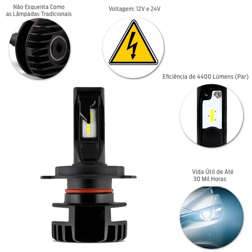 Foto 2 de Kit Lampadas Super Led Plus H27 6500K 16W 12V 24V 4400LM