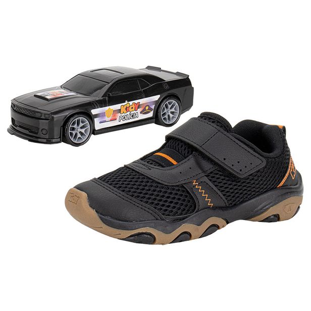 Kit Tênis Infantil Play Respitec + Carrinho Kidy 0070826 PRETO/LARANJA 25