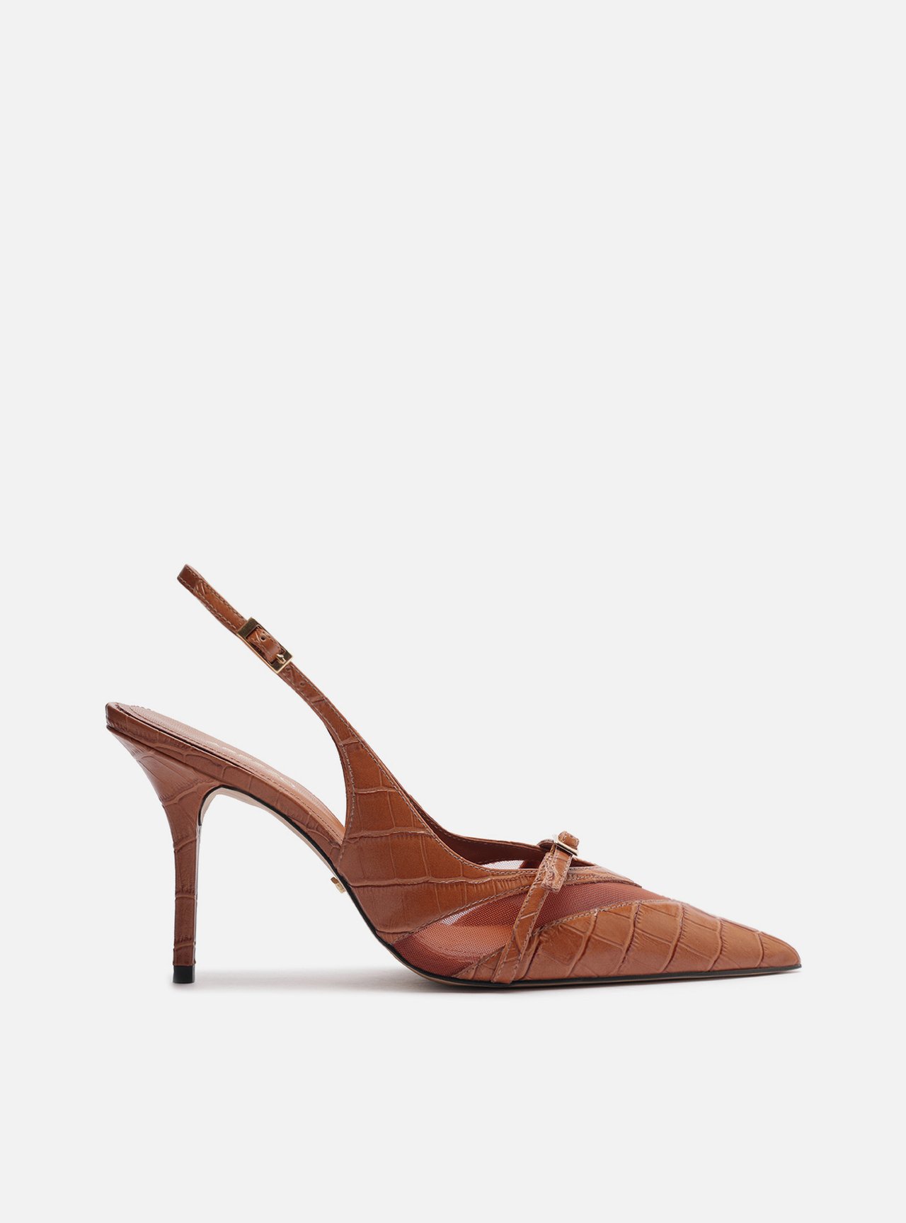 Scarpin Marrom Salto Fino Fivela Slingback