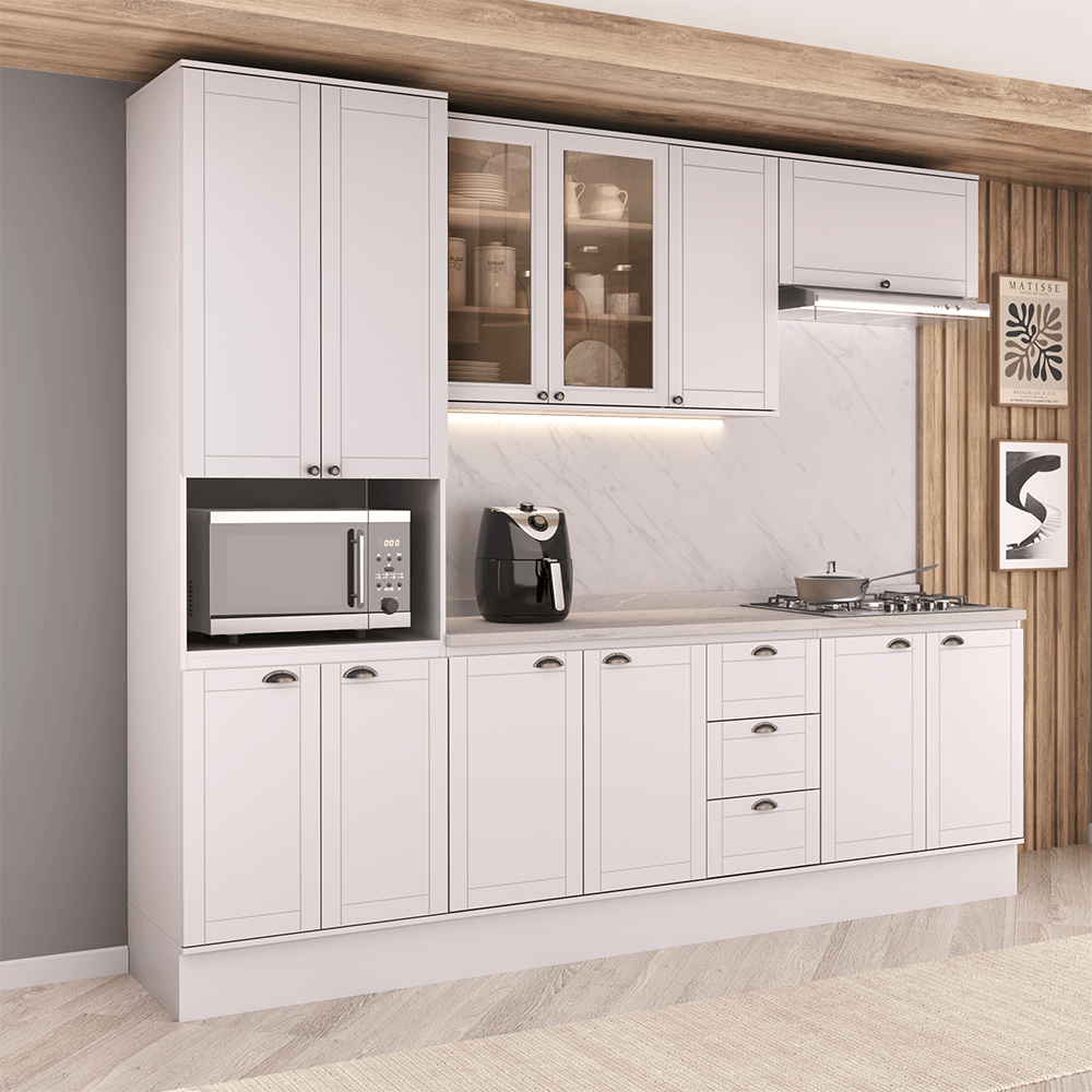 Armário de Cozinha Completa com Balcão Milla Style Carraro Branco