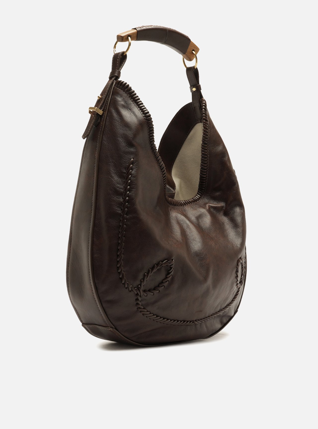 Foto 5 de Bolsa Hobo Marrom Couro Grande Tressê