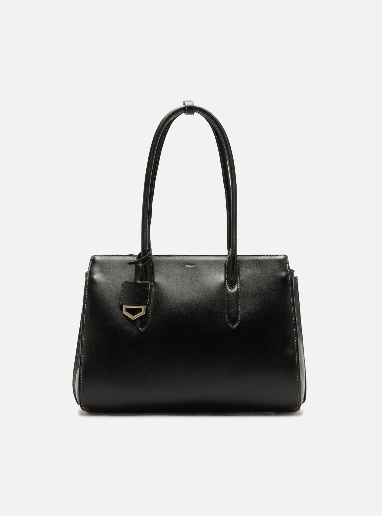 Bolsa Tote Preta Couro Média Metais