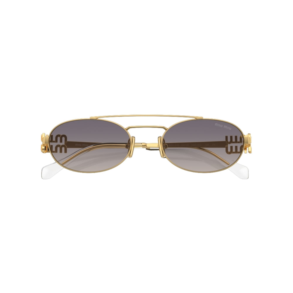 Foto 4 de Óculos de Sol Feminino Miu Miu Oval MU 54ZS Dourado / Cinza Escuro 53