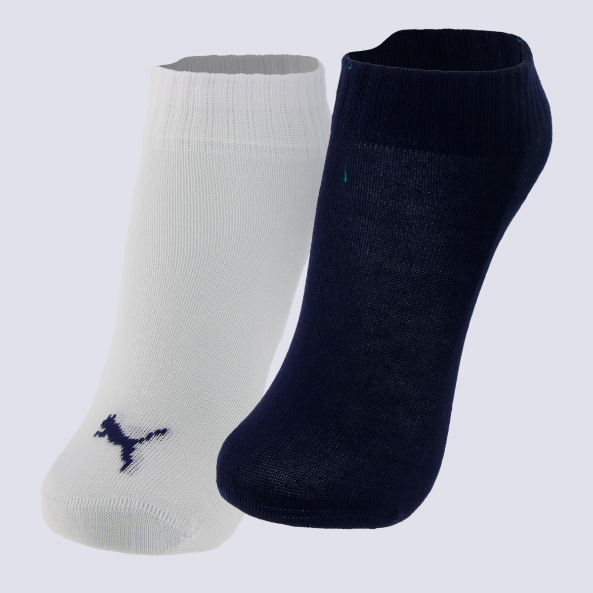 Kit Meia Puma Logo Cano Baixo 2 Pares Infantil Branca e Marinho