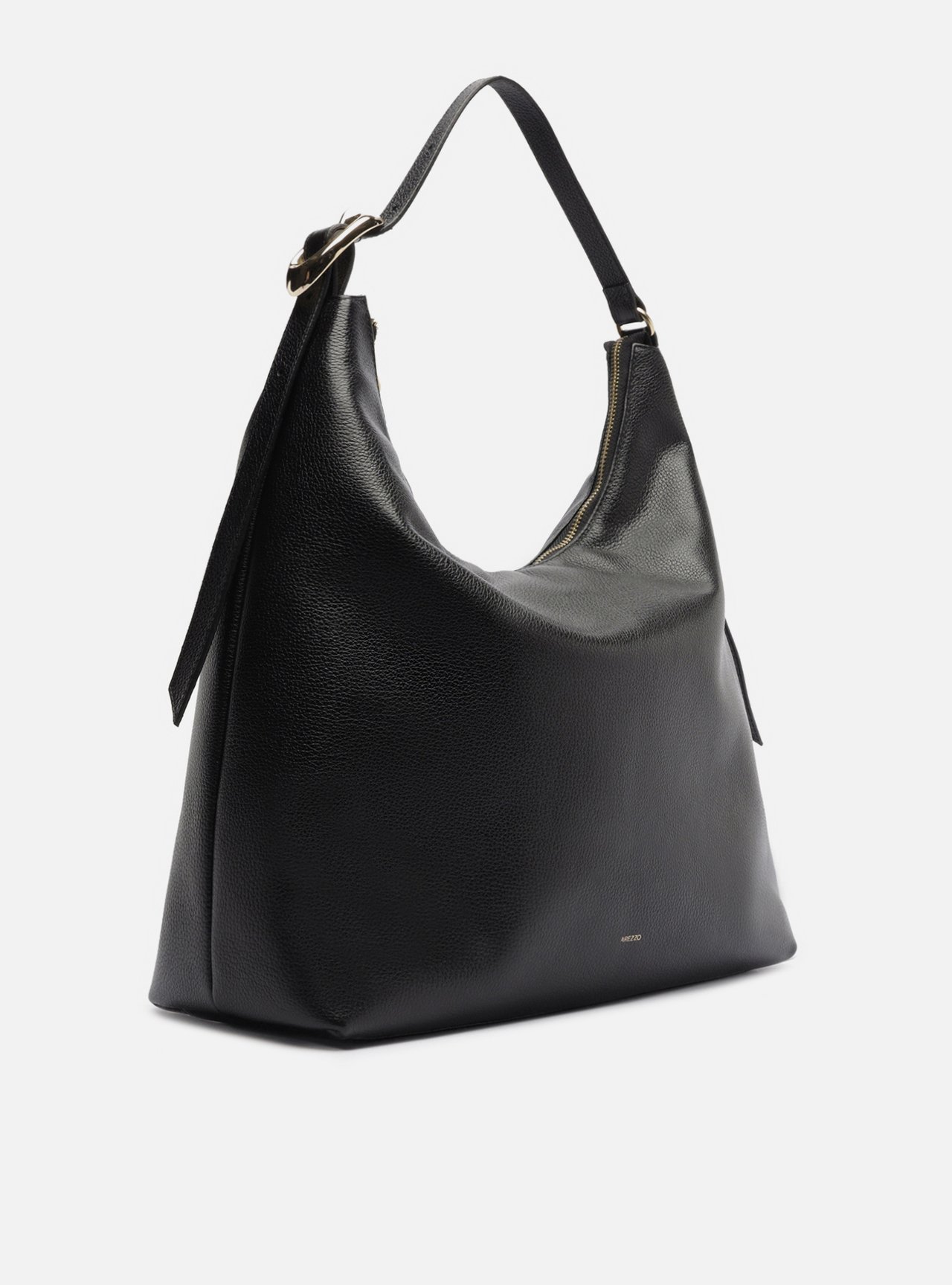 Foto 5 de Bolsa Hobo Preta Couro Grande Fivela Oval