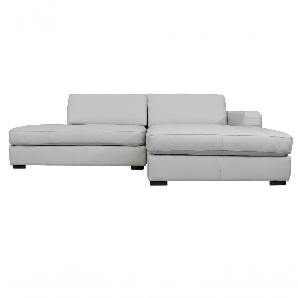 Foto 2 de Sofá De Couro Com Chaise 3 Lugares Off White 2,54 M Mempra