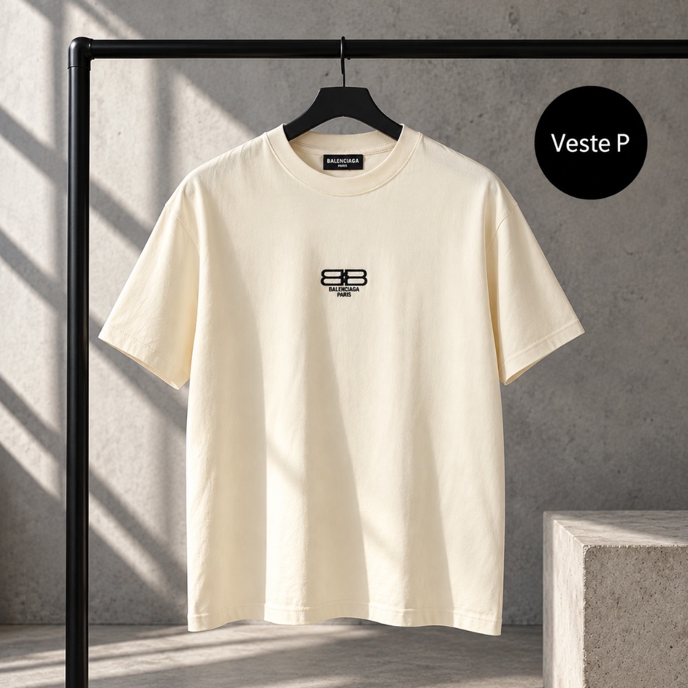 Camiseta Balenciaga BB Paris Icon Medium Fit Light Beige Black Logo — PP, Novo