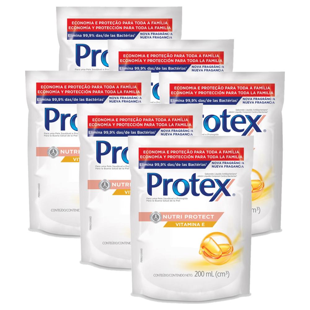 Kit Refil Sabonete Líquido Protex Nutri Protect Vitamina E 200ml com 6 unidades
