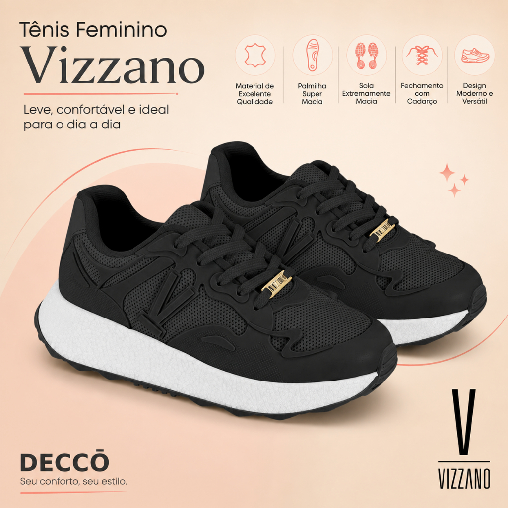 Tenis Feminino Vizzano Leve Ultra Confortável Macio Estilo Academia Treino e Caminhada
