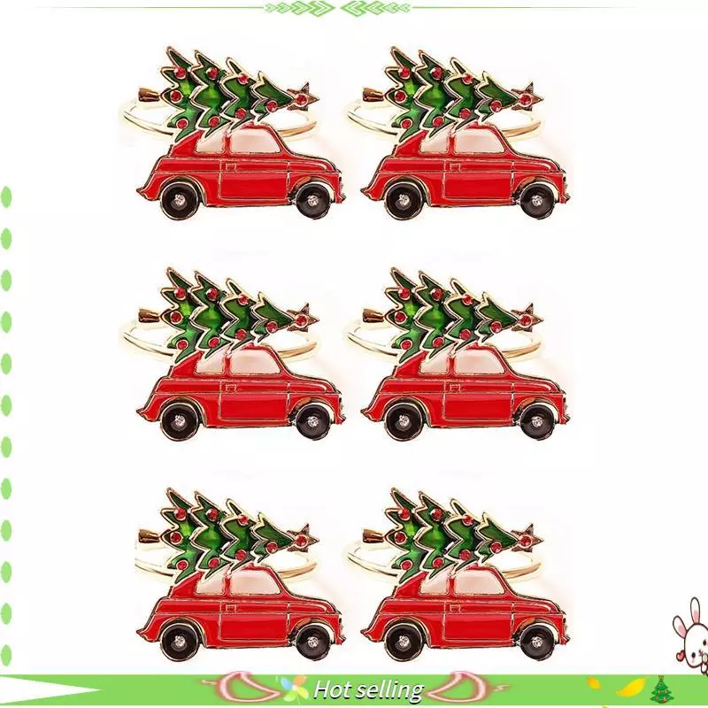 [Qualidade C] 6 Peças Suporte De Anel De Guardanapo De Natal De Metal Em Formato De Carro Fofo Multicolorido Toalha Teci