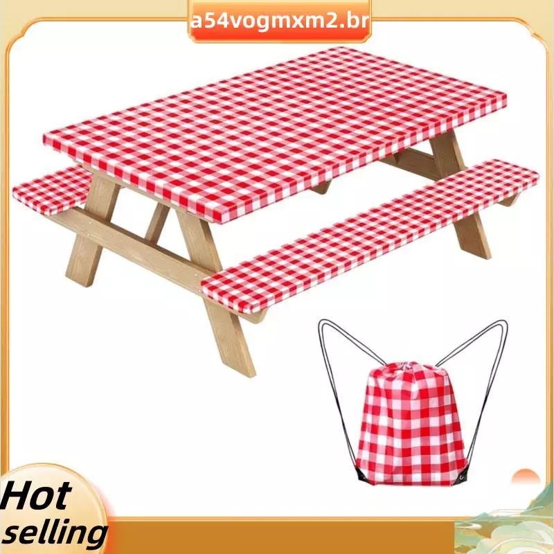 Capa De Mesa De Piquenique Com Capas E Bolsa De Banco , Essencial De Acampamento Para Bordas Elásticas Vermelhas