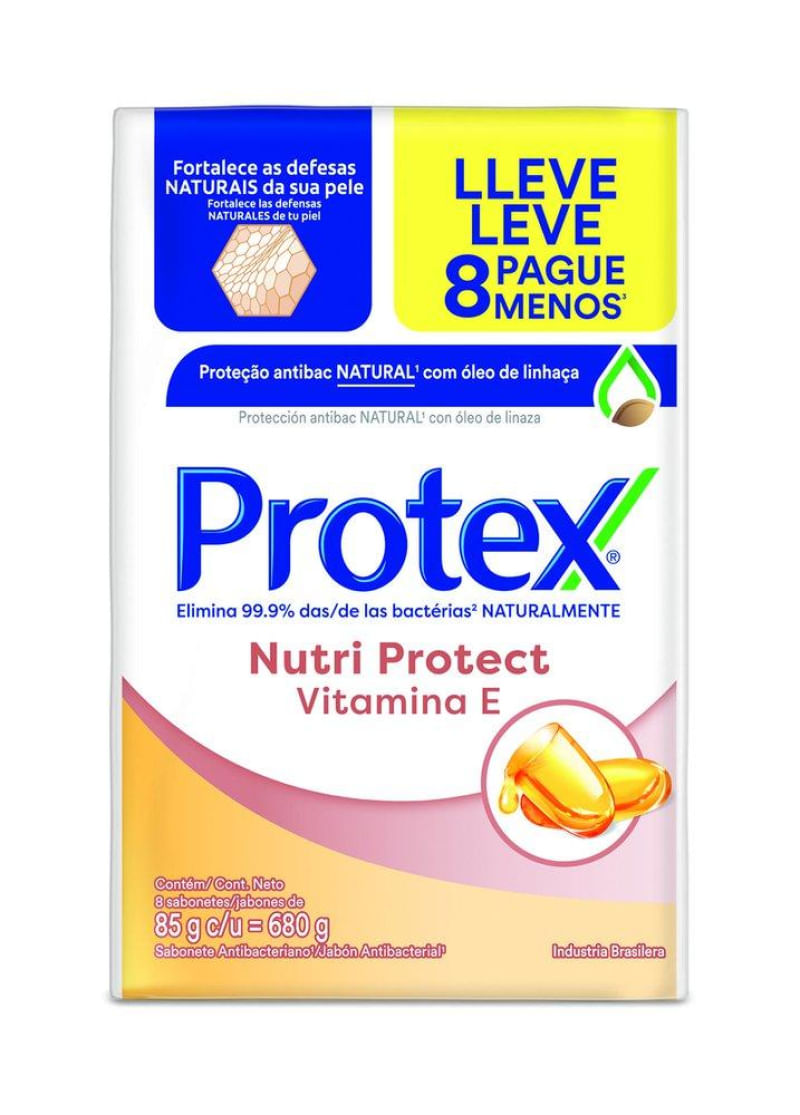 Sabonete em Barra Antibacteriano Protex Nutri Protect Vitamina E 8un de 85g Leve Mais Pague Menos