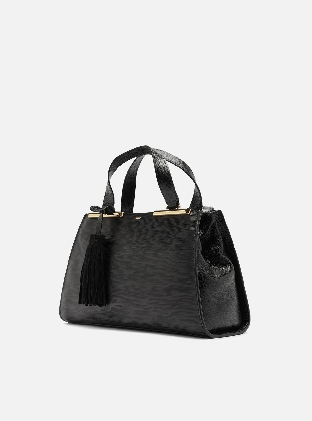 Foto 2 de Bolsa Tote Preta Couro Jeni Média