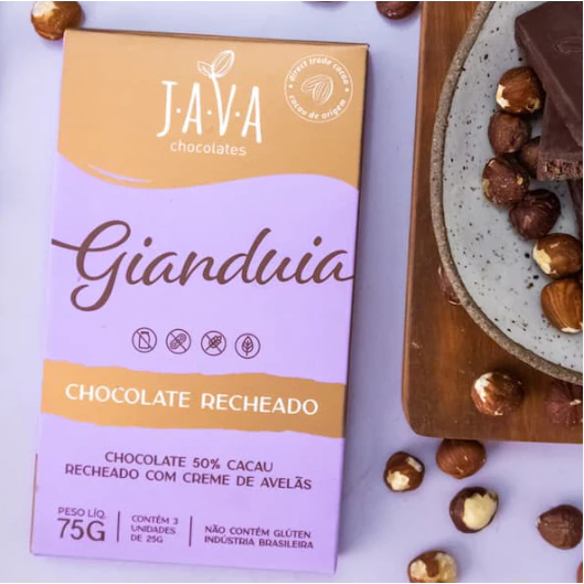 Chocolate RECHEADO creme de avelã - meio amargo - 75g - Display com 6
