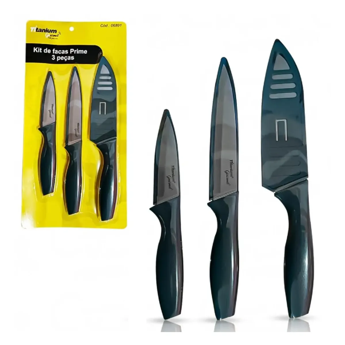 KIT FACAS PRIME 3 PEÇAS TITANIUM