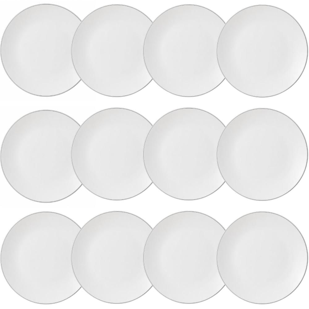 Conjunto 12 Pratos Sobremesa Porcelana Branco Legacy Silver