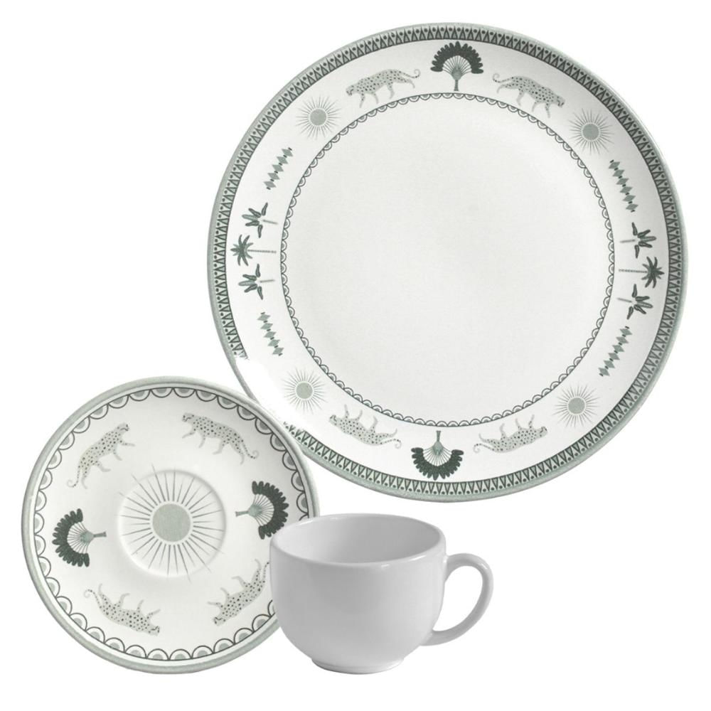 Conjunto 4 Pratos Rasos 26,5cm 4 Xícaras Chá 200ml com Pires Branco