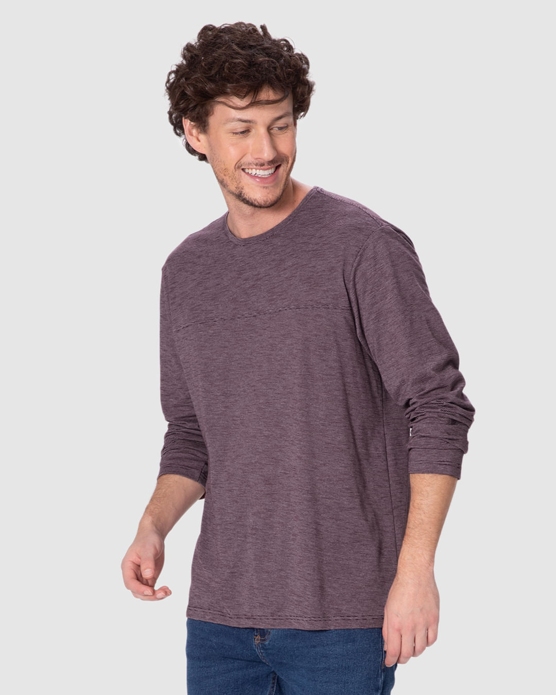 Camiseta Masculina Decote Redondo Manga Longa Em Malha Fio A Fio — Vermelho - XGG