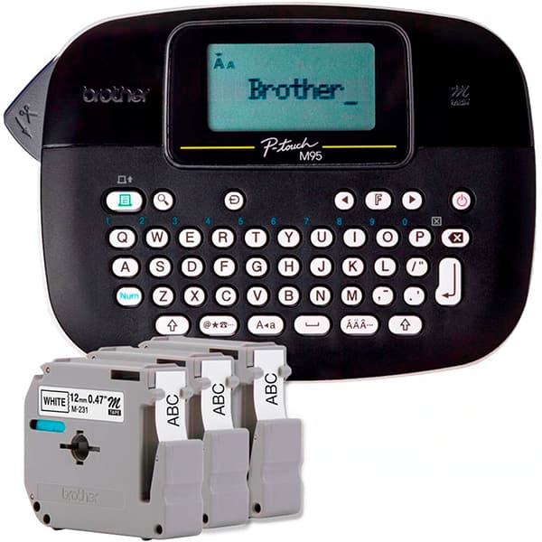 Rotulador eletrônico portátil com 3 fitas, Preto, PTM95BKBP, Brother - CX 1 UN
