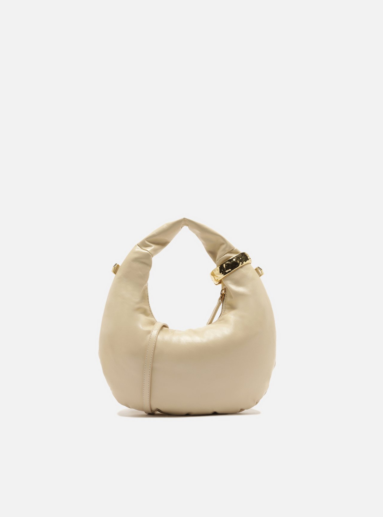 Foto 3 de Bolsa Hobo Branca Couro Pequena Metais