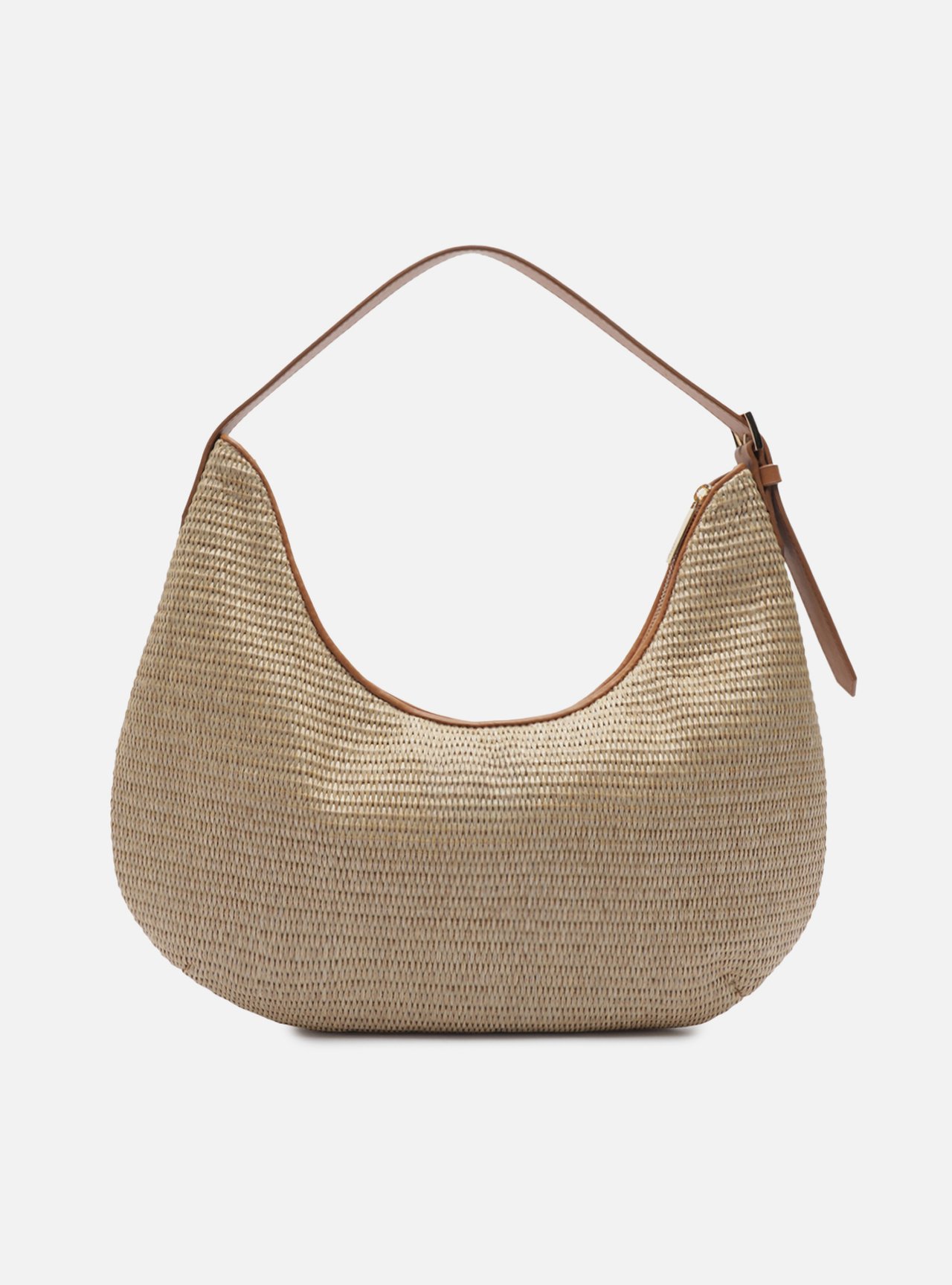 Foto 3 de Bolsa Hobo Marrom Palha Média Metais