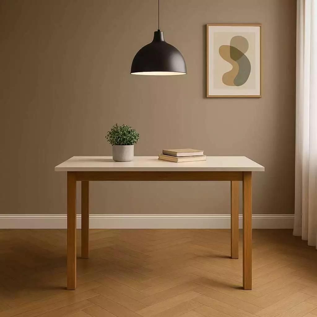 Mesa De Jantar 120x80 Reforçada Pés De Madeira Clássica Tampo Em MDF