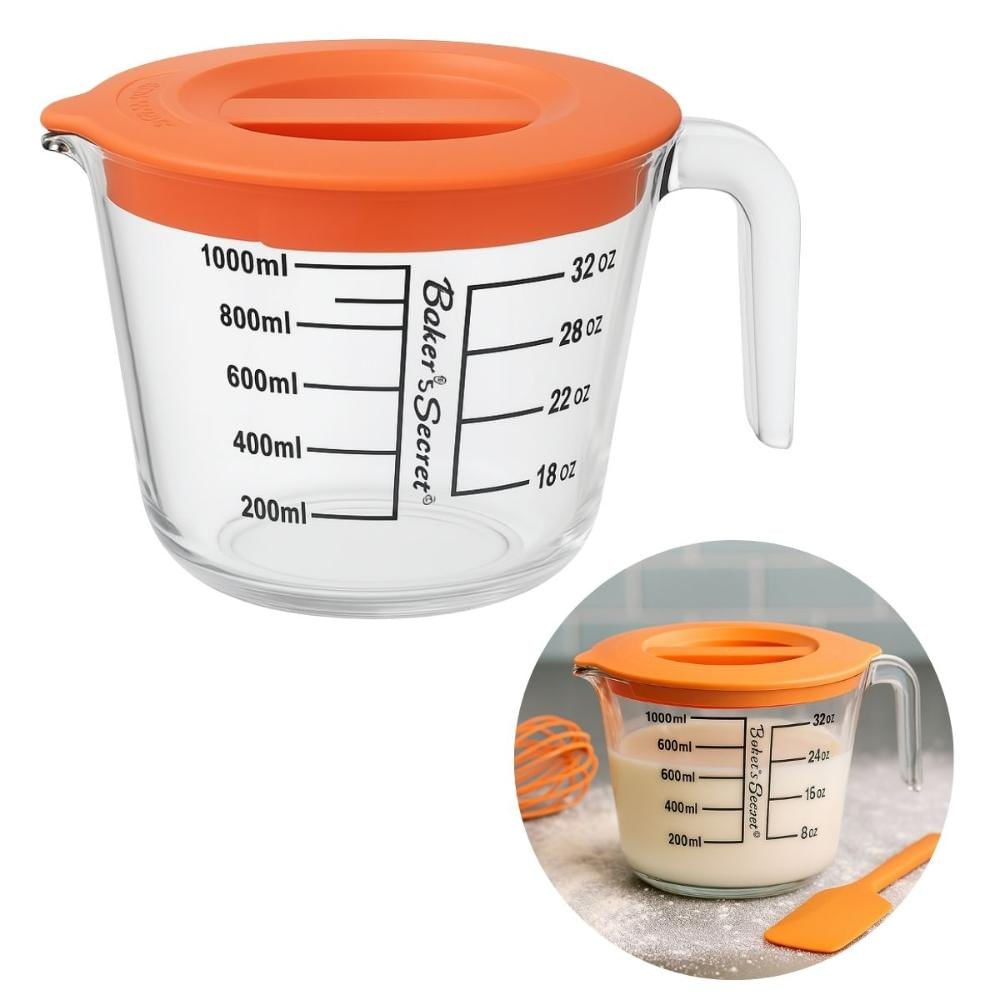 Jarra Medidora em Vidro Graduada 1000ml com Tampa Cozinha