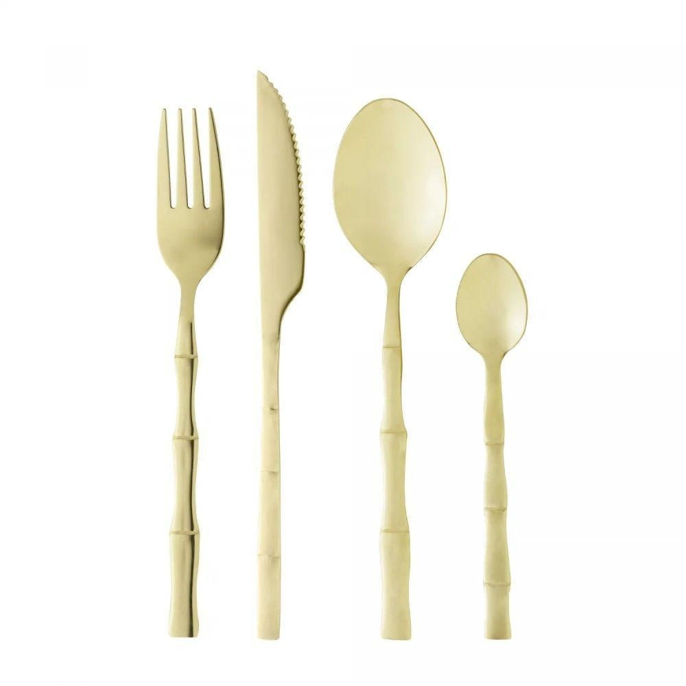 Faqueiro 16 Peças Bambu Elegant Champanhe Aço Inox e Bambu Lyor