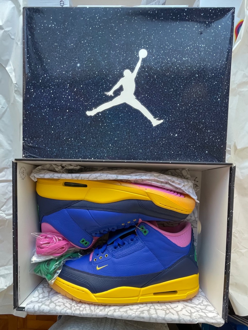 Nike Air Jordan 3 Retro OG Brazil Racer Blue Blue Void — 42, Novo