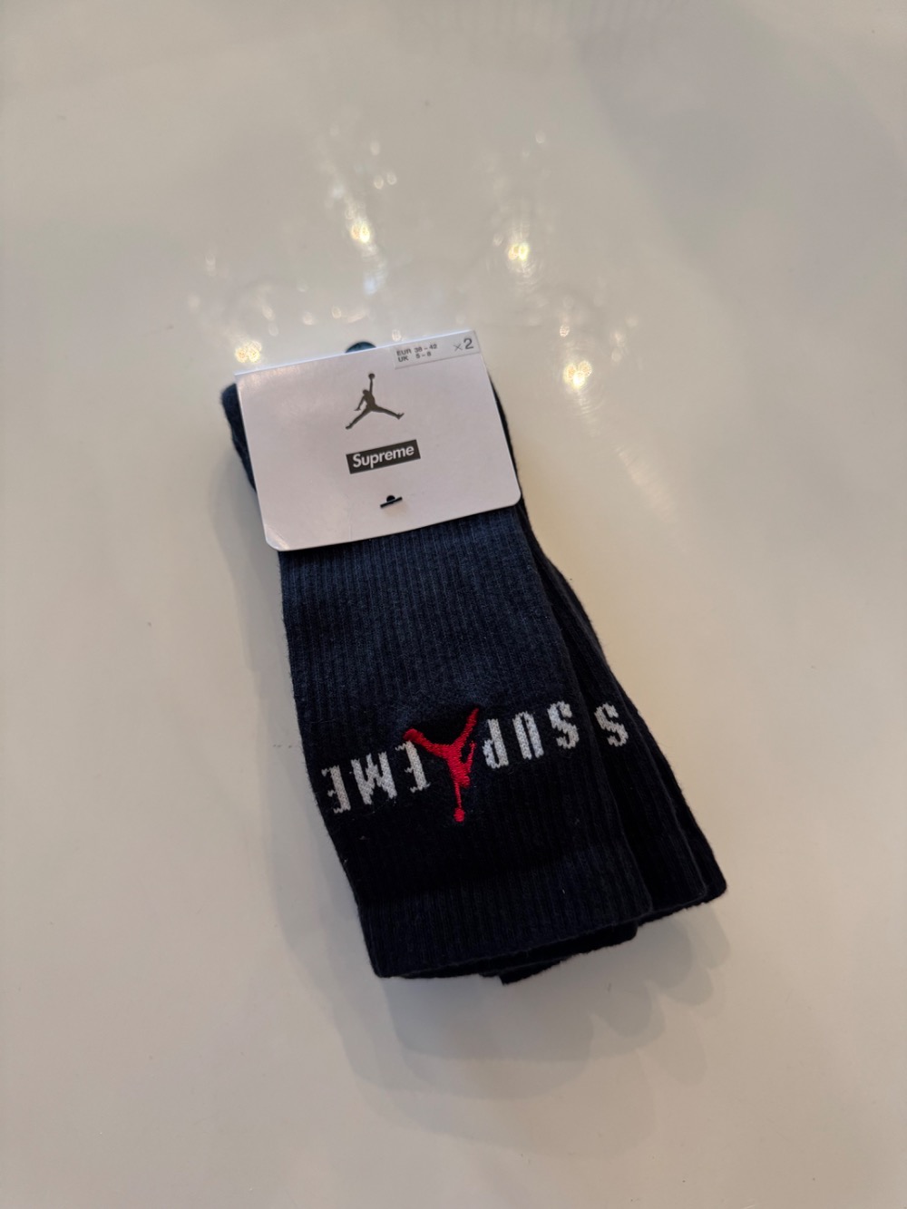 Supreme x Jordan Meia Crew Black — M, Novo