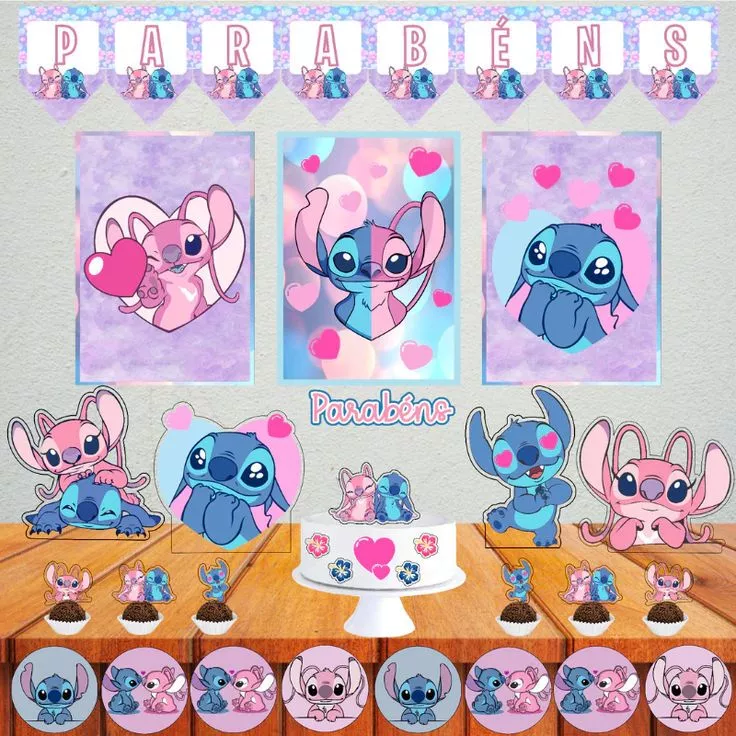KIT FESTA O UM BOLINHO STITCH , STITCH ROSA ANGEL - KIT FESTA