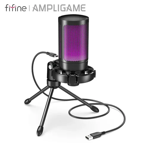 [Moedas R$ 70] Microfone Gaming RGB USB com Tripé para PC, PS4/5