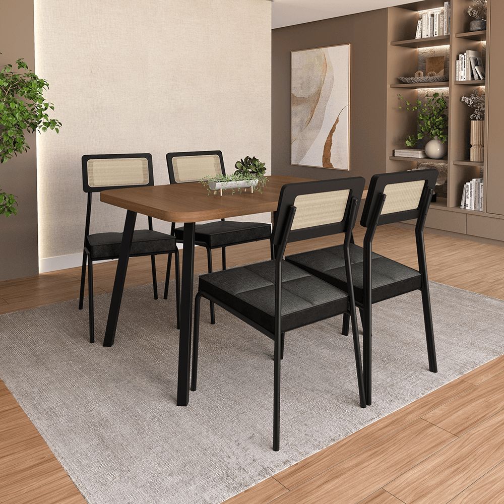 Conjunto Sala de Jantar 4 Cadeiras Daca Carraro Nogal Preto