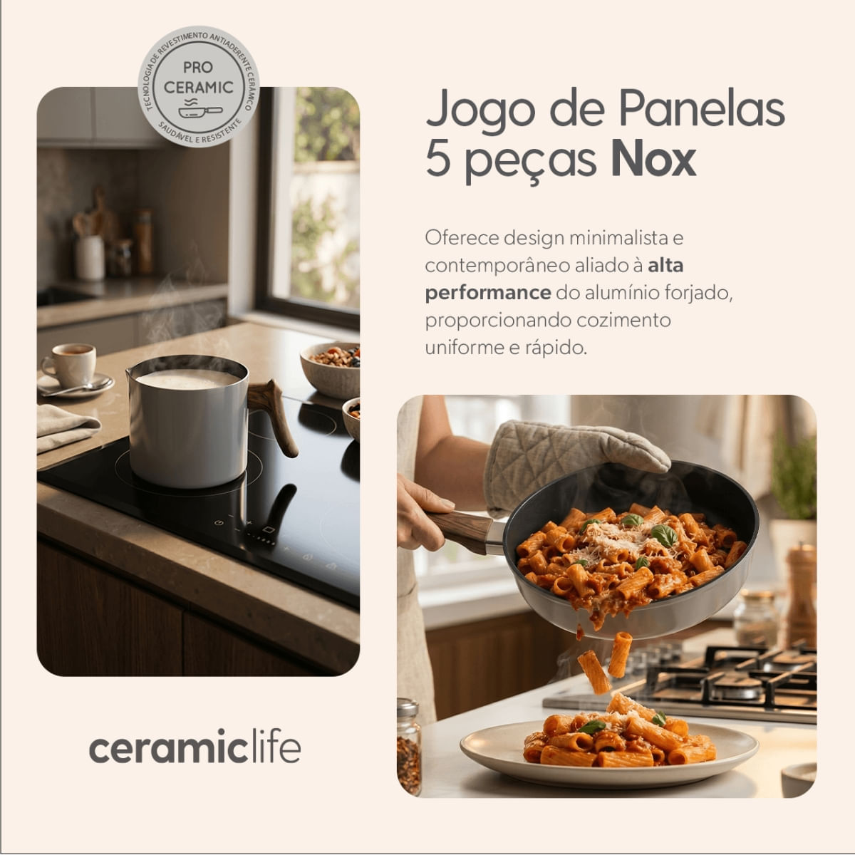 Foto 2 de Jogo de Panelas com Indução Brinox Ceramic Life Nox 5 Peças Cinza Cinza